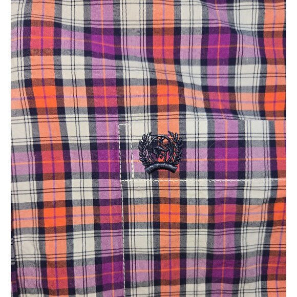Cinch Mens Plaid Short Sleeve Button-Down Shirt Medium Orange Purple - Picture 6 of 7